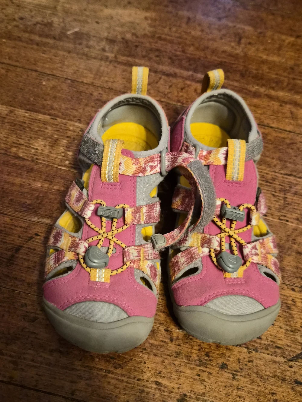 EUC KEEN Toddler Sandals Size 13 Pink Yellow Waterproof Hiking Shoes Girls